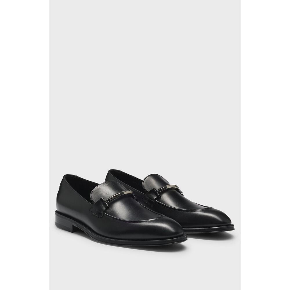 BOSS Leather Loafers Branded Hardware Slip On Dress Shoes Men 9